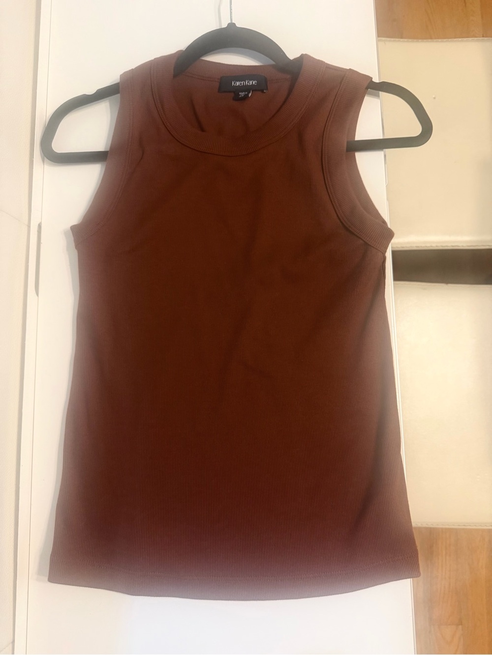 Karen Kane Sleeveless Ribbed Tank in Chocolate Brown